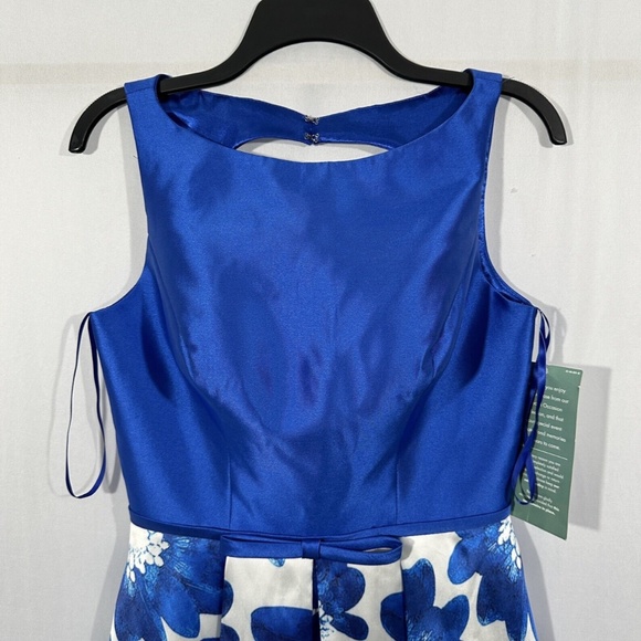 NEW $220 Glamour by Terani Couture [ 8 ] Floral Open Back Mini‎ Dress Blue - Picture 6 of 15